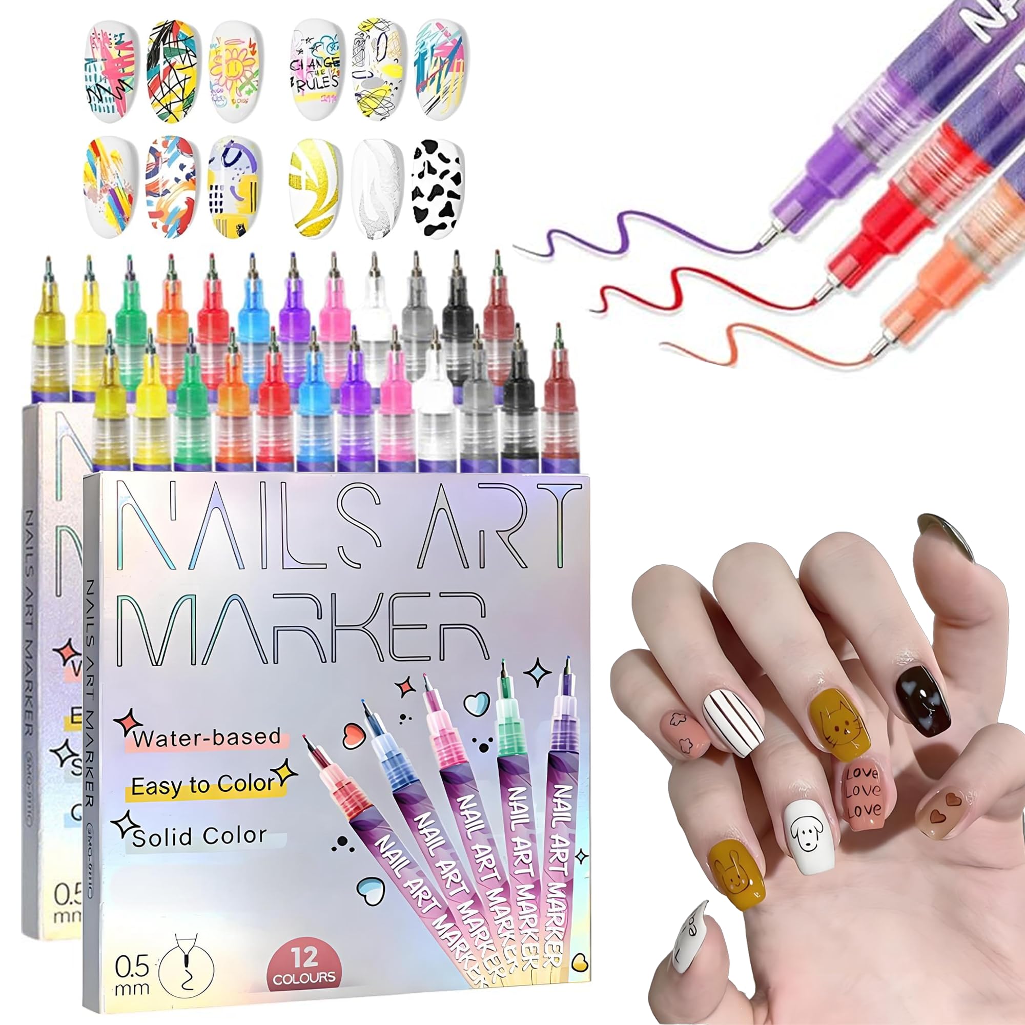 12 Colors Nails Art Pens Set 2026 Upgrade Nails Art Markers with 0 5mm Fine Tip Drawing Painting