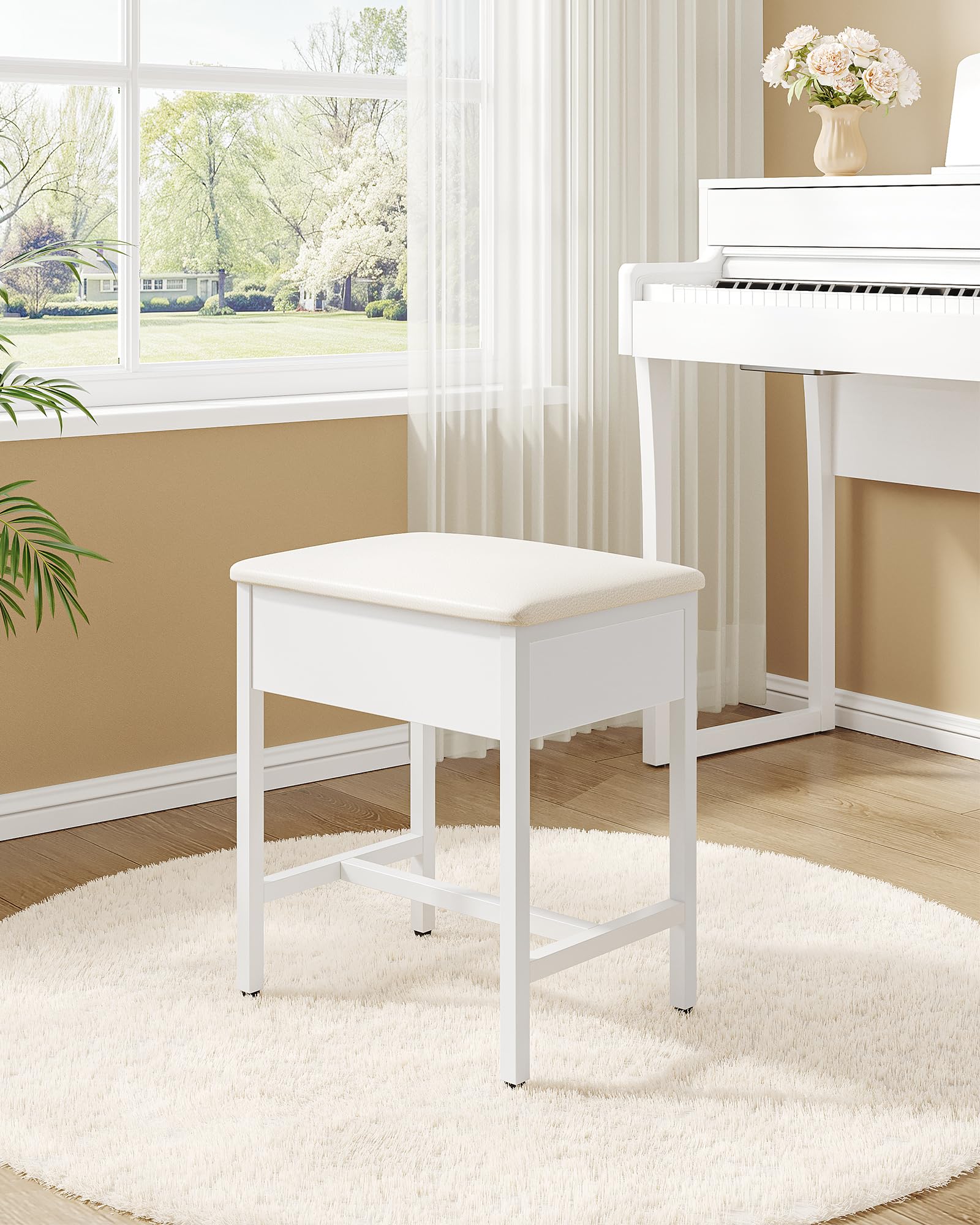 Hzuaneri Sgabello Toeletta Trucco, Sgabello Imbottito Postazione Trucco, Poggiapiedi per soggiorno, Camera da Letto Cabina Armadio Ingresso, 30 x 40 x 46 cm, Bianco VS32503X