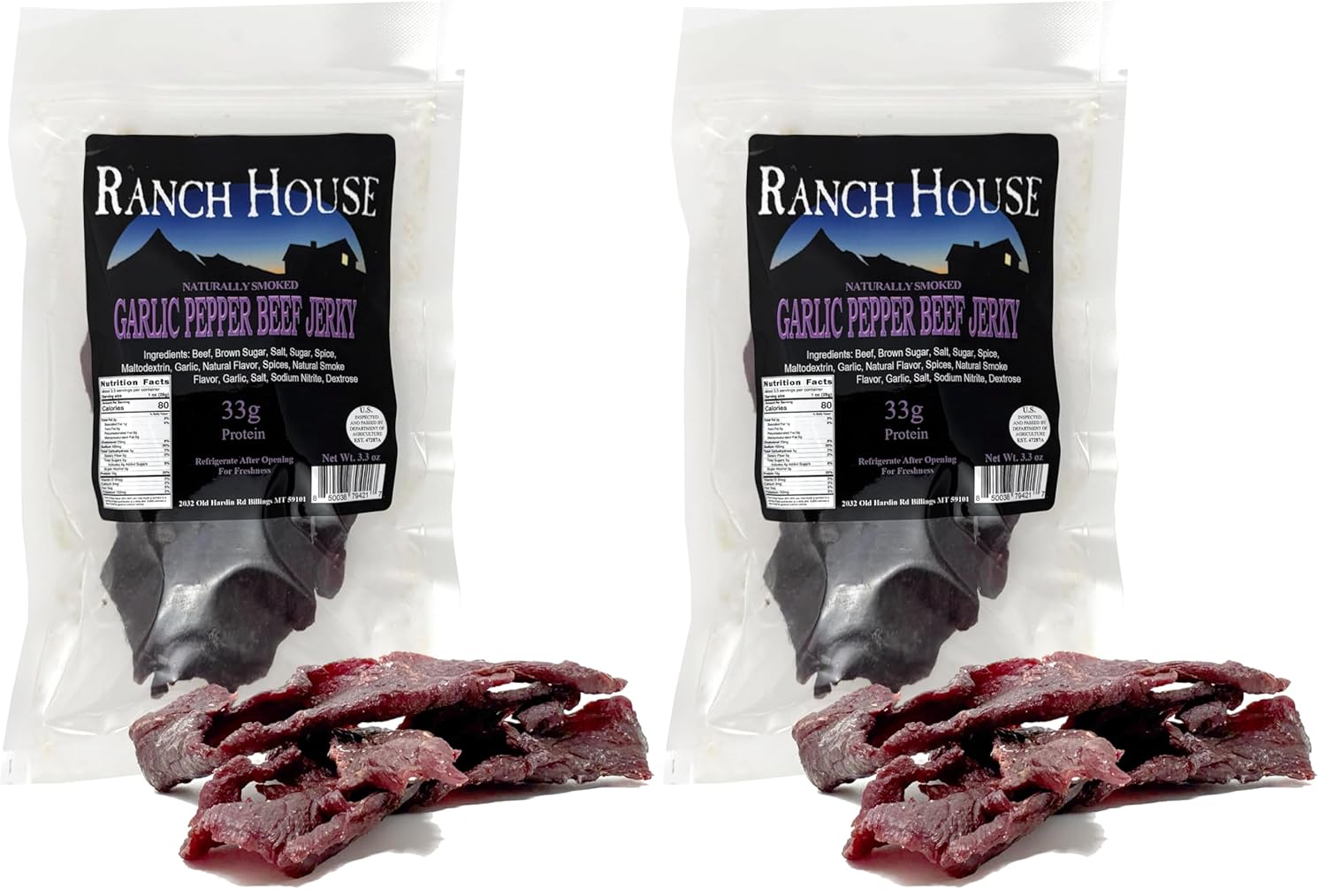 Ranch House Beef Jerky - Whole-Muscle Montana Beef Jerky Strips, High Protein Snack, Made in USA, 3.3 OZ (3.3 Ounce, Teriyaki) (Pack of 2)