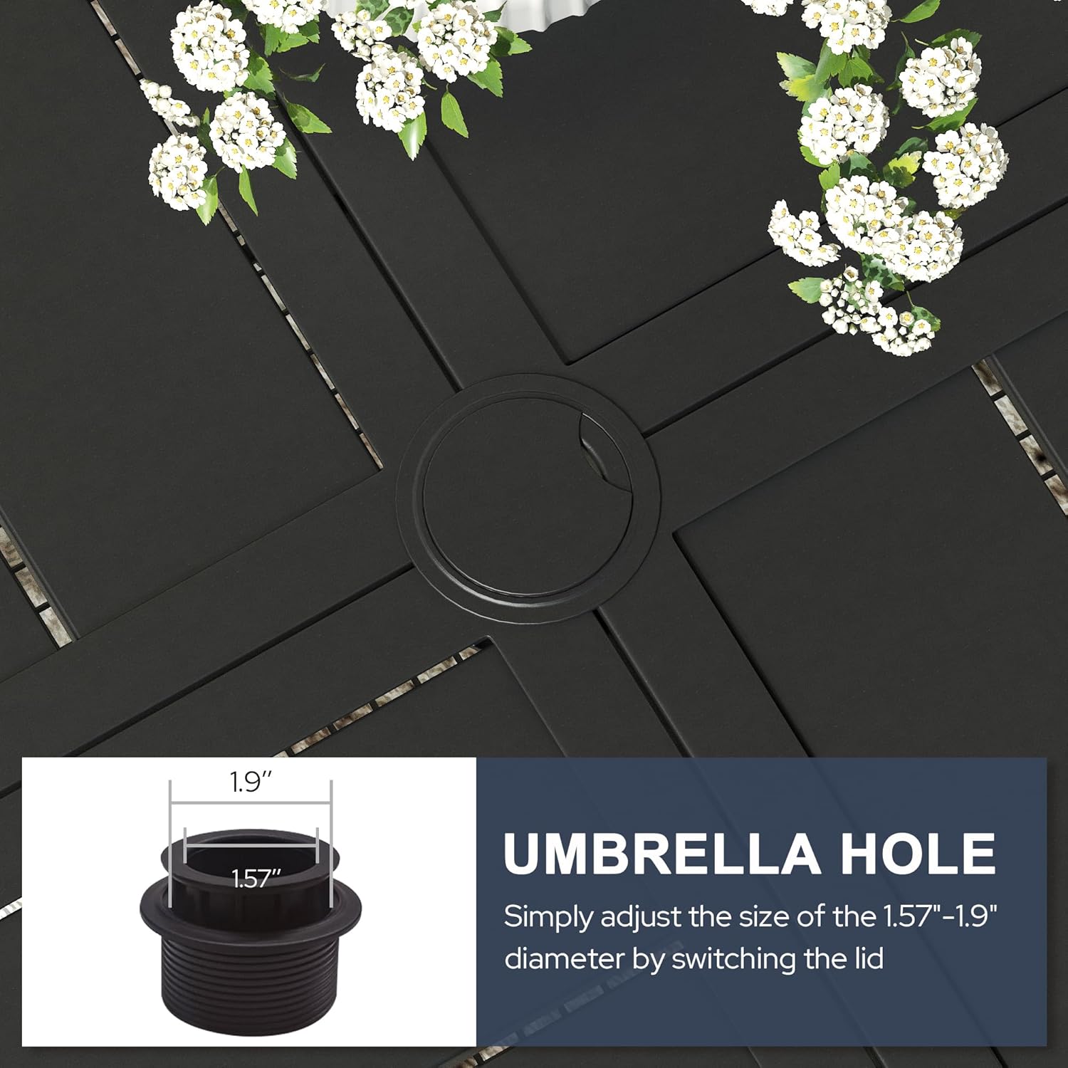 VICLLAX 47.2" Round Patio Dining Table for 4-6, All Weather Metal Outdoor Table with 1.57" Umbrella Hole and Storage Shelf for Garden Lawn Deck, Black