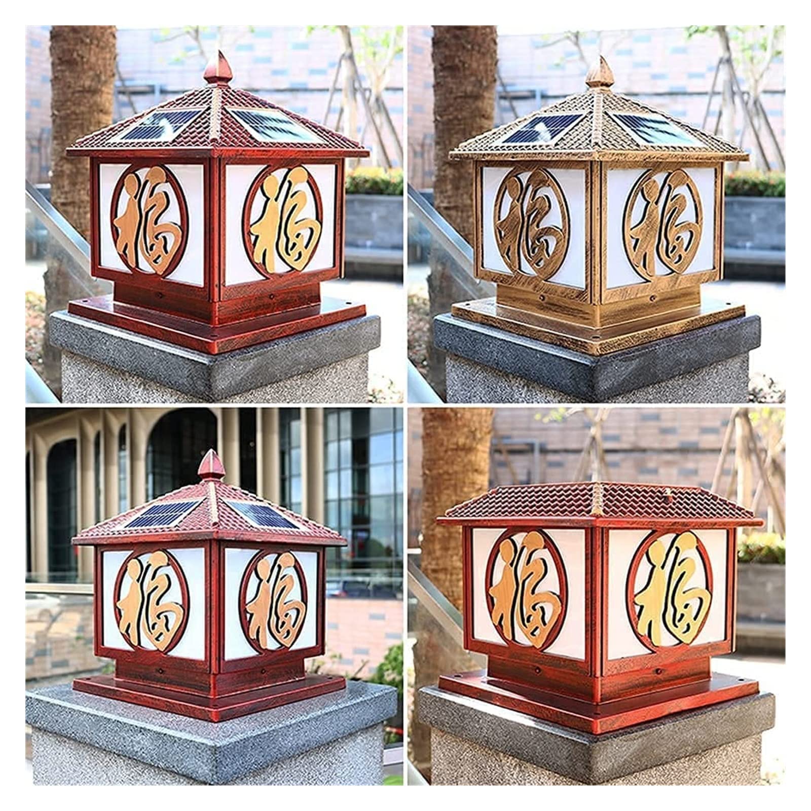 Luci da cortile Luci da esterno a LED Lampioni a energia solare a LED Lampada a colonna da esterno impermeabile Lampada da palo a colonna quadrata retrò in stile cinese Lampioni a pannello giapponese