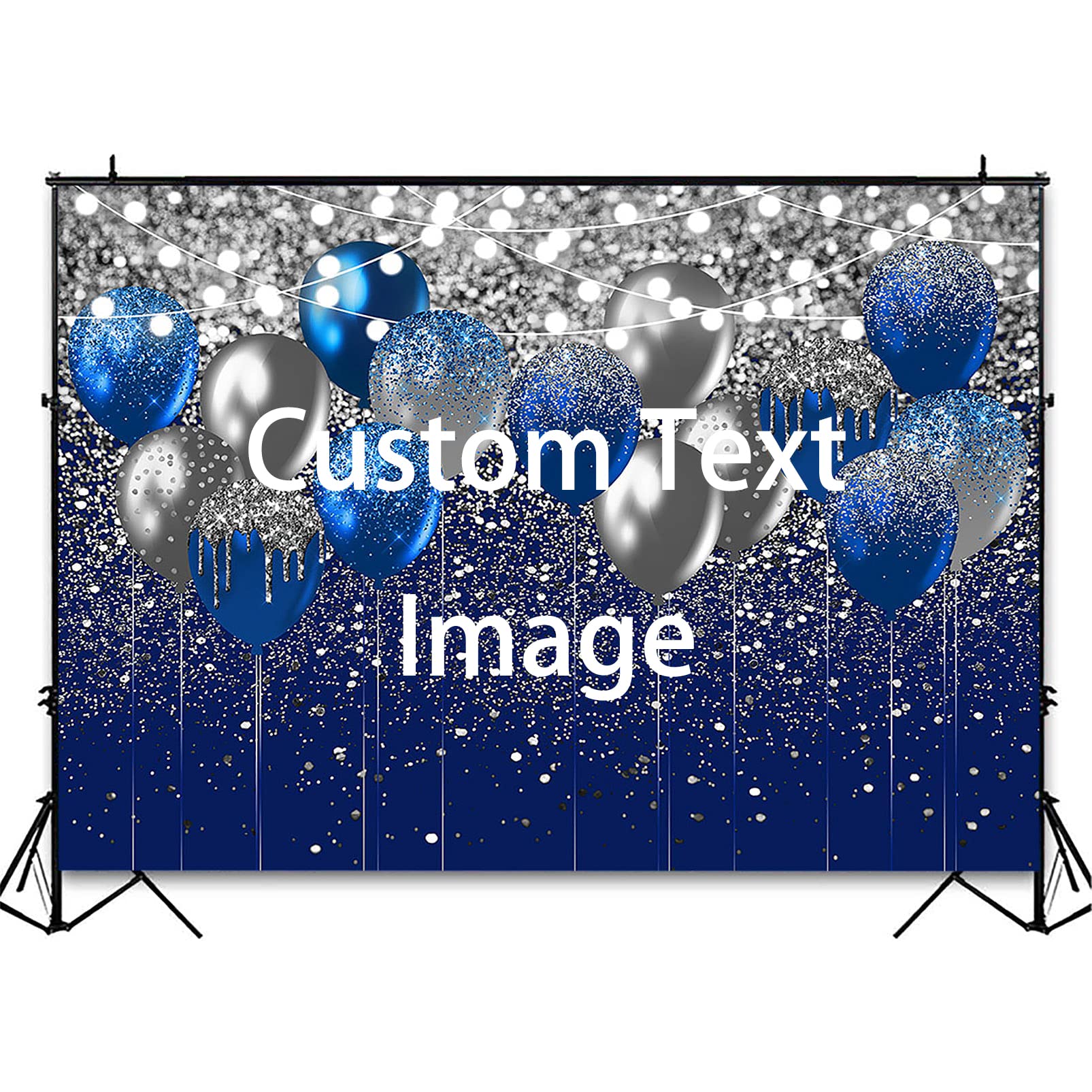 Avezano Royal Blue Glitter Backdrop for Birthday Wedding Prom Graduation Photography Background Party Glitter Blue Balloon Party Decorations Photoshoot Photobooth (Custom-Silver, 8x6ft)