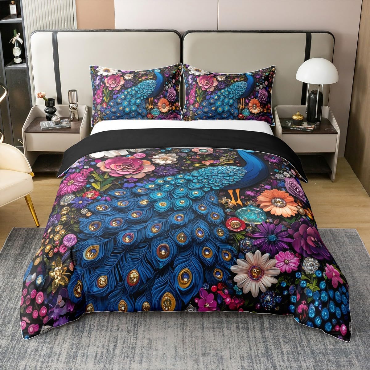 Feelyou Floral Duvet Cover 100% Cotton King Size Boys Girls Patchwork Floral Bedding Set Breathable Soft Botanical Flowers Comforter Cover 3Pcs Vintage Flowers Bedroom Decor Microfiber Zipper Closure