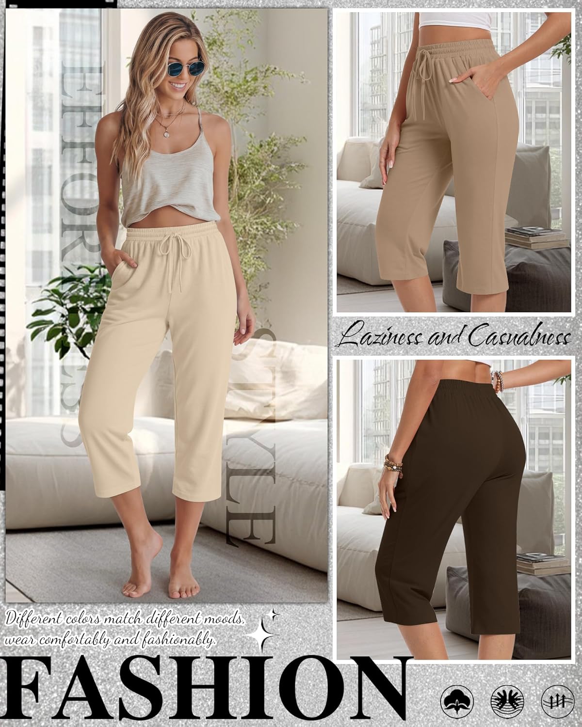 Neer 4 Pack Women's Capri Pants Wide Leg Yoga Capri Sweatpants Drawstring Summer Lounge Loose Fit Cropped Pants with Pockets - Image 6