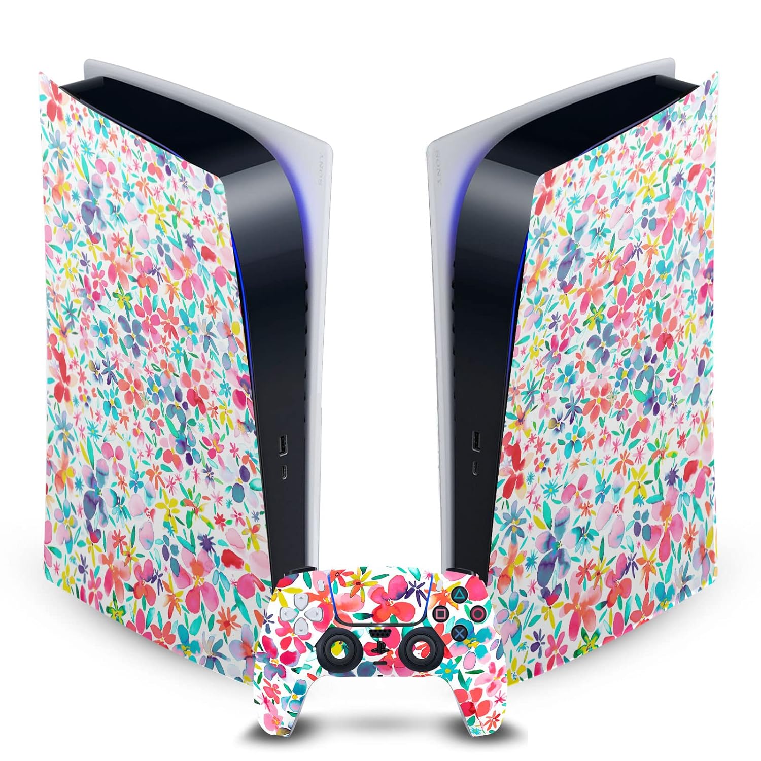 Colorful Petals Spring Art Mix Matte Vinyl Faceplate Sticker Gaming Skin Case Cover Compatible with Sony Playstation 5 PS5 Digital Edition Console and DualSense Controller