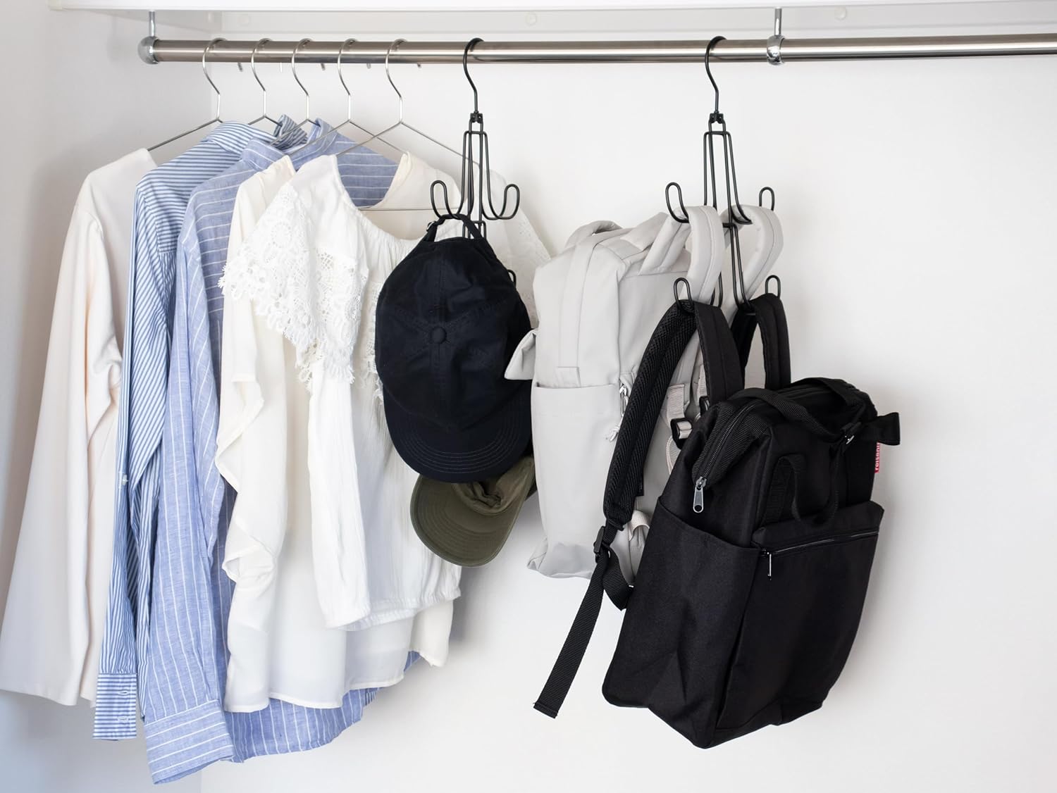 Sawafuji BPH-01 Backpack Hanger, 2 Racks, Black, Wall, Desk, Door, Stand, Prevents Shape, Stylish, Storage, Hook, Hat, Clothes Dryer, Black