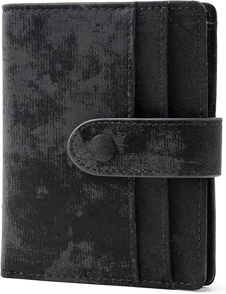 Bveyzi Slim Credit Card Holder Wallet for Women, RFID Blocking Lightweight Bifold with Zipper Pocket(Black)