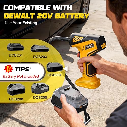 Miniatura 4 de Compresor de aire inalámbrico para inflador de neumáticos compatible con batería Dewalt de 20 V (solo herramienta), bomba de aire portátil de 150