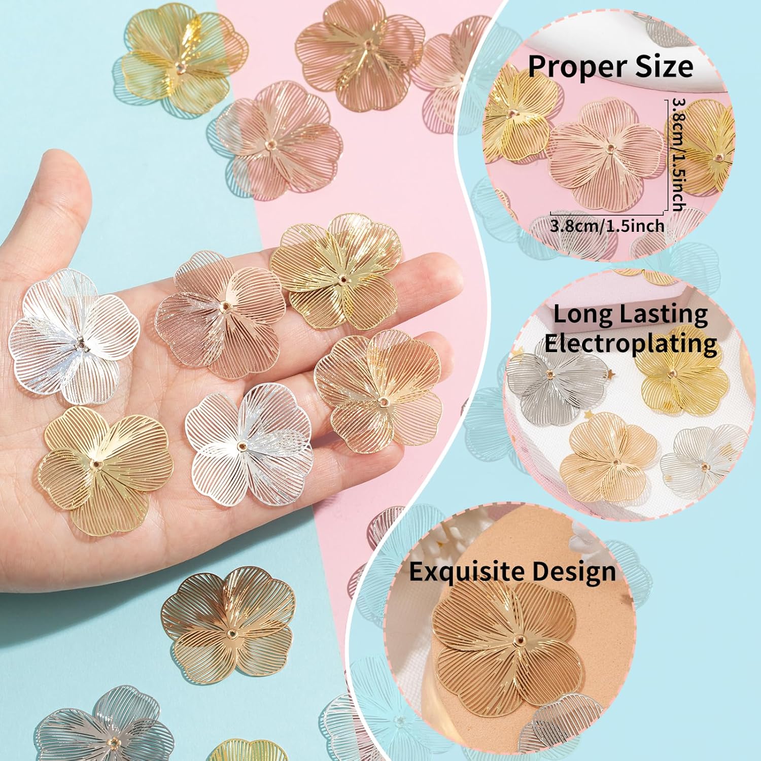 Flower Filigree Charms Hollow Brass Filigree Metal Embellishments for DIY Jewelry Making Earrings Necklaces Hair Jewelries Components - Image 2