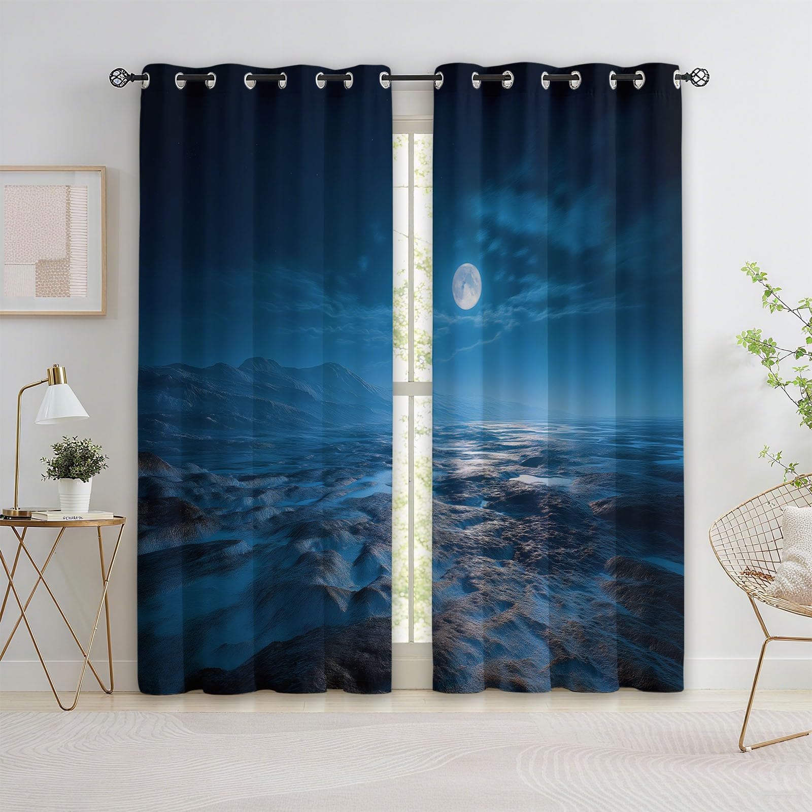 Blickdichte Vorhänge mit Ösen Sternenhimmel Felsen Nachtszene, Thermovorhang 2er Set 215 x 110 cm Verdunklungsvorhänge mit Kälte - Schallschutz für Wohnzimmer Schlafzimmer, Gardinen
