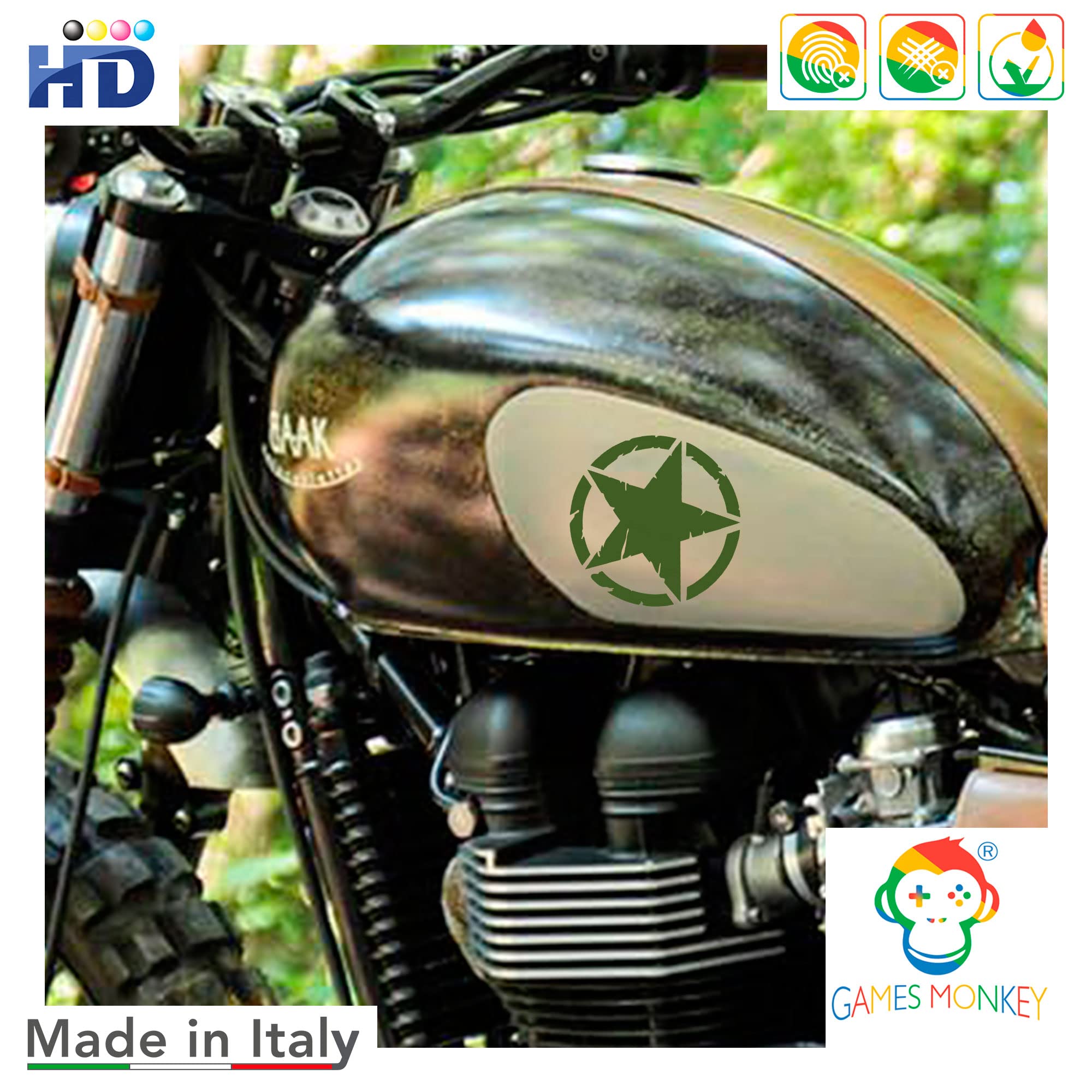 Pegatina Estrella Militar Destroyed US Army - Kit de Formas Pack - 2 Piezas - Moto 4x4 Off Road Auto - Varios Tamaños 5 10 15 20 25 30 cm - Made in Italy (20 cm, Negro) — view 6