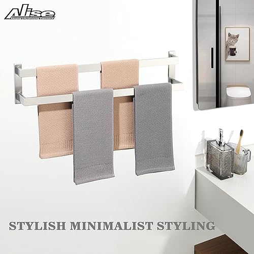 Miniatura 4 de Alise GOY2700-LS - Toallero doble de baño, toallero negro para lavabo de baño, colgador de toallas de pared de acero inoxidable SUS304, níquel