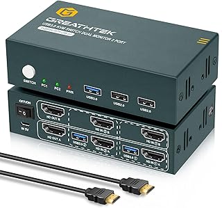 HDMI KVM Switch 2 Monitors 2 Computers, 2 Port Monitors Switcher for 2 Computers Share 2 Monitors and Keyboard Mouse with USB3.0 Port,4K@60 Resolution,with EDID