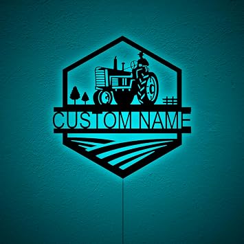 Personalized Farm Tractor Sign Art, Custom Agricultural Wall Art, Farm Tractor Wall Decals, Farmhouse Decor, Rustic Wall Decor, Birthday Xmas Christmas Gifts, RGB 16 Colors Changing