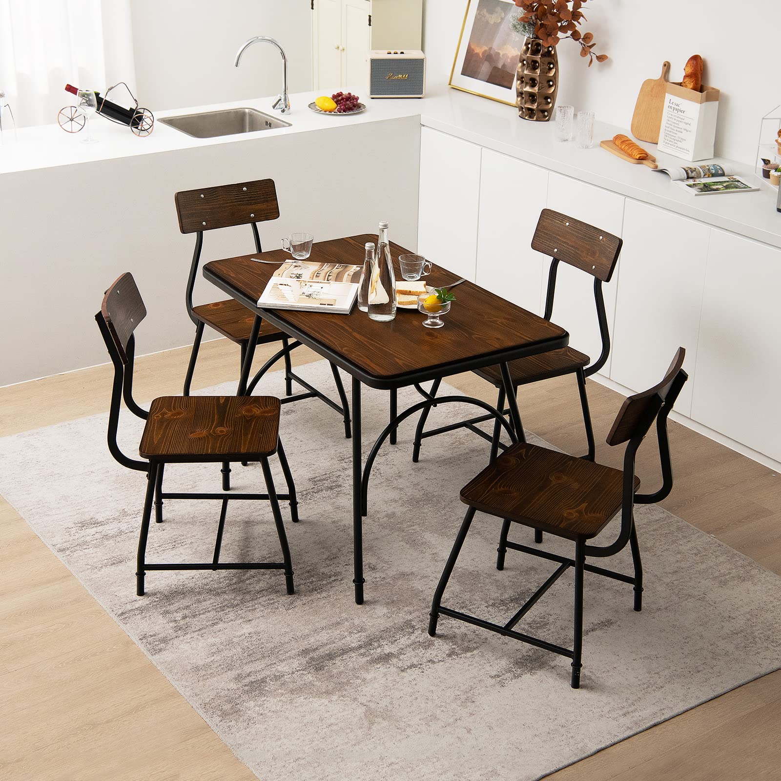 Set Di 2 Sedie Da Pranzo GIANTEX In Legno Di Gomma Bianco – Schienale Alto A Doghe, Seduta Concava, Carico 150 Kg, 44x50,5x97 Cm, Stile Rustico