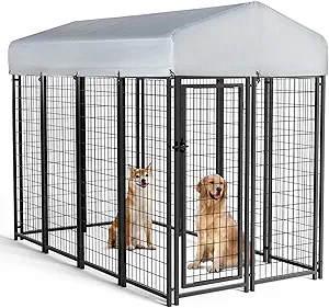 PUKAMI 8x4x6ft Large Outdoor Dog Kennel,Heavy Duty Welded Wire Dog Run,Dog Playpen Fence with UV-Resistant Waterproof Roof,Dog Enclosure for Outside,Dog House Cage with Secure Lock