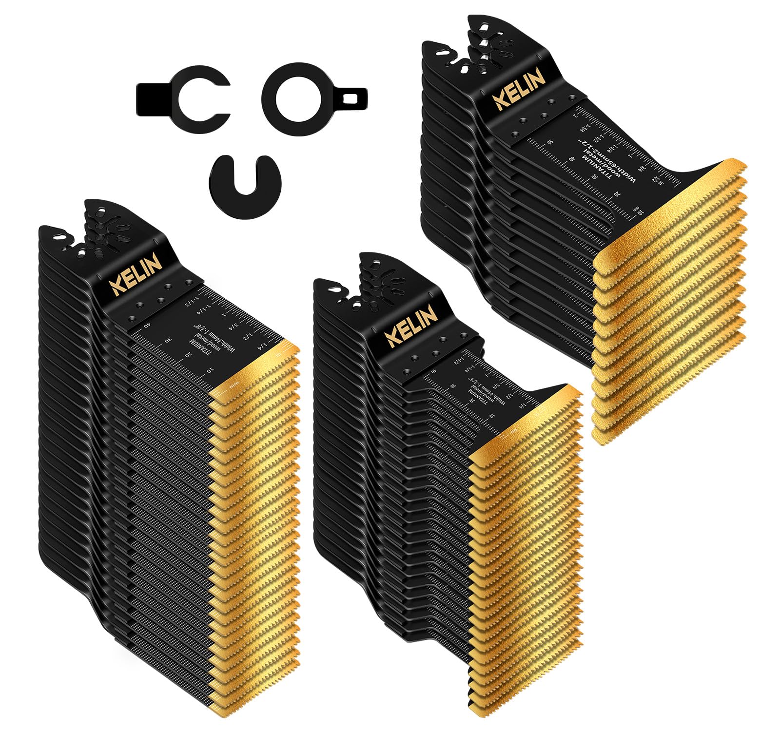 KELIN 64pcs Titanium Oscillating Tool Blades, Universal Multitool Blades for Metal Wood Cutting, Oscillating Saw Blade for Metal Hard Material, Multi