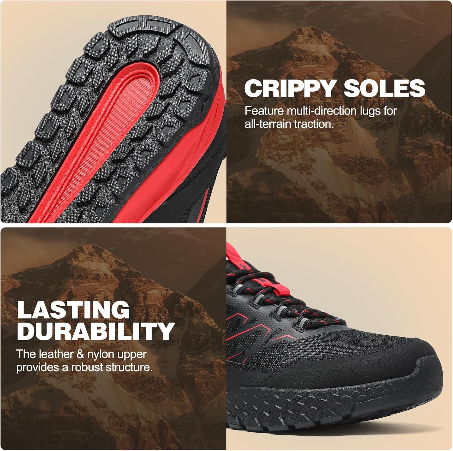 Men's Waterproof Hiking Shoes with Wide Toe Box & Built-in Gaiters - Lightweight, Non-Slip, Arch Support for Trekking and Camping | Zero-Gravity Outsole - Image 6