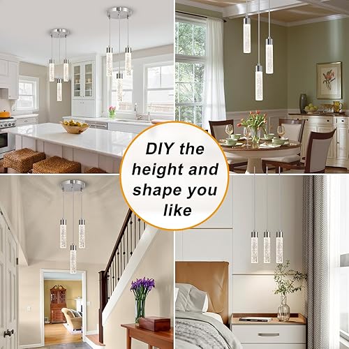 Miniatura 6 de Lámparas colgantes LED de cristal para isla de cocina, lámpara colgante moderna de 3 luces de níquel cepillado, iluminación colgante de isla