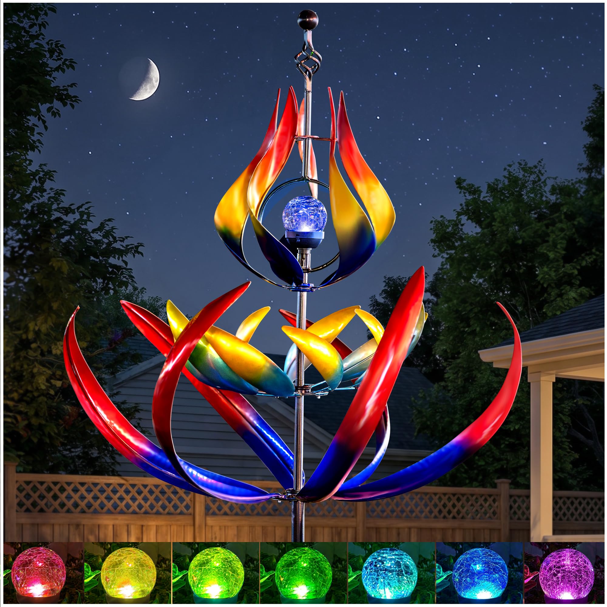 View 1 of 106" Solar Wind Spinners Outdoor Large Metal
