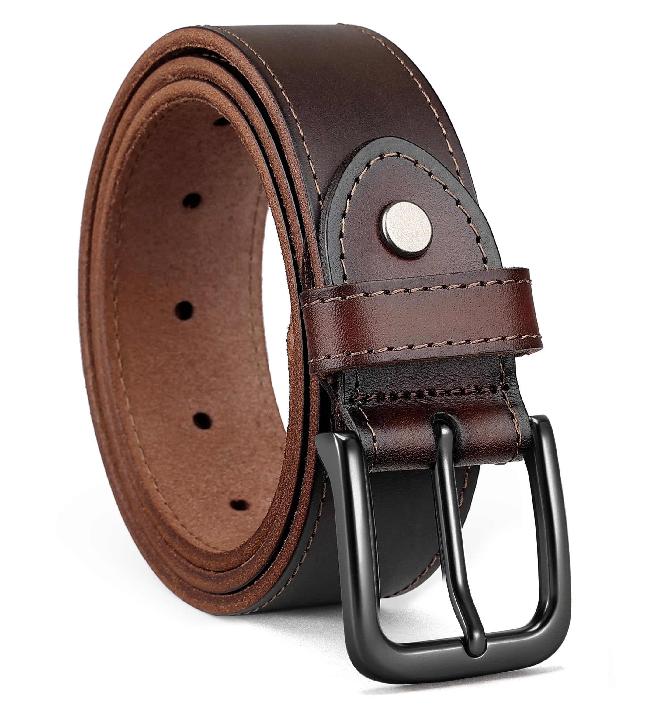 CHAOREN Mens Belts Casual for Jeans - Full-Grain Leather, Durable Cowhide | Solid Buckle, Classic Style, Handmade, Daily Wear, Gift Box