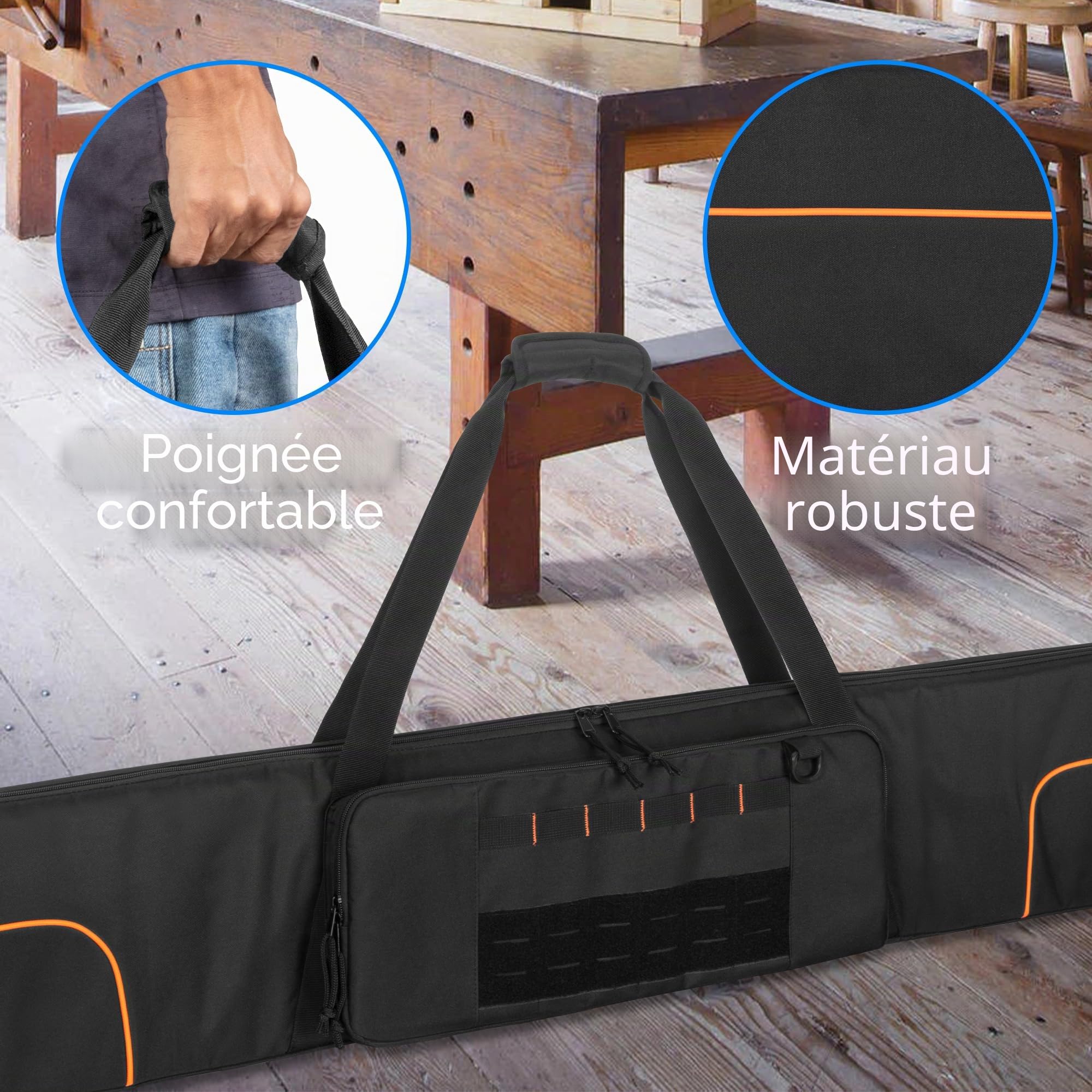 Rexmica Sac pour 2 Rails de Guidage de Scie Circulaire - Jusqu'à 150 cm | Sac Rembourré de Transport pour Rail de Guidage avec Grande Poche Zippée et Poignée, Noir (Sac Uniquement)