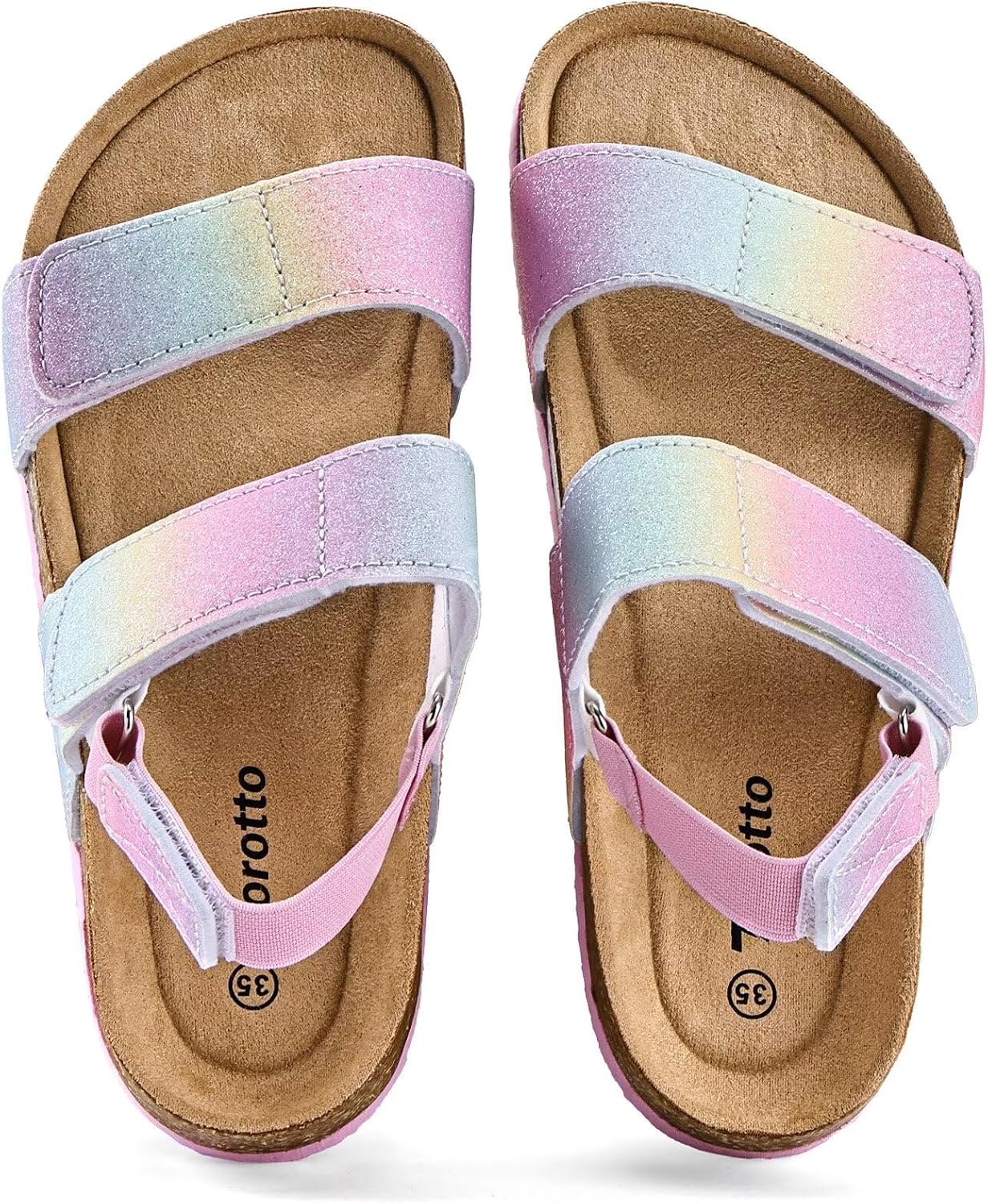 Torotto Girls Boys Sandals with Cork Footbed Adjustable Straps Summer Glitter Slides Sandals Open Toes Flat for Kids Toddler