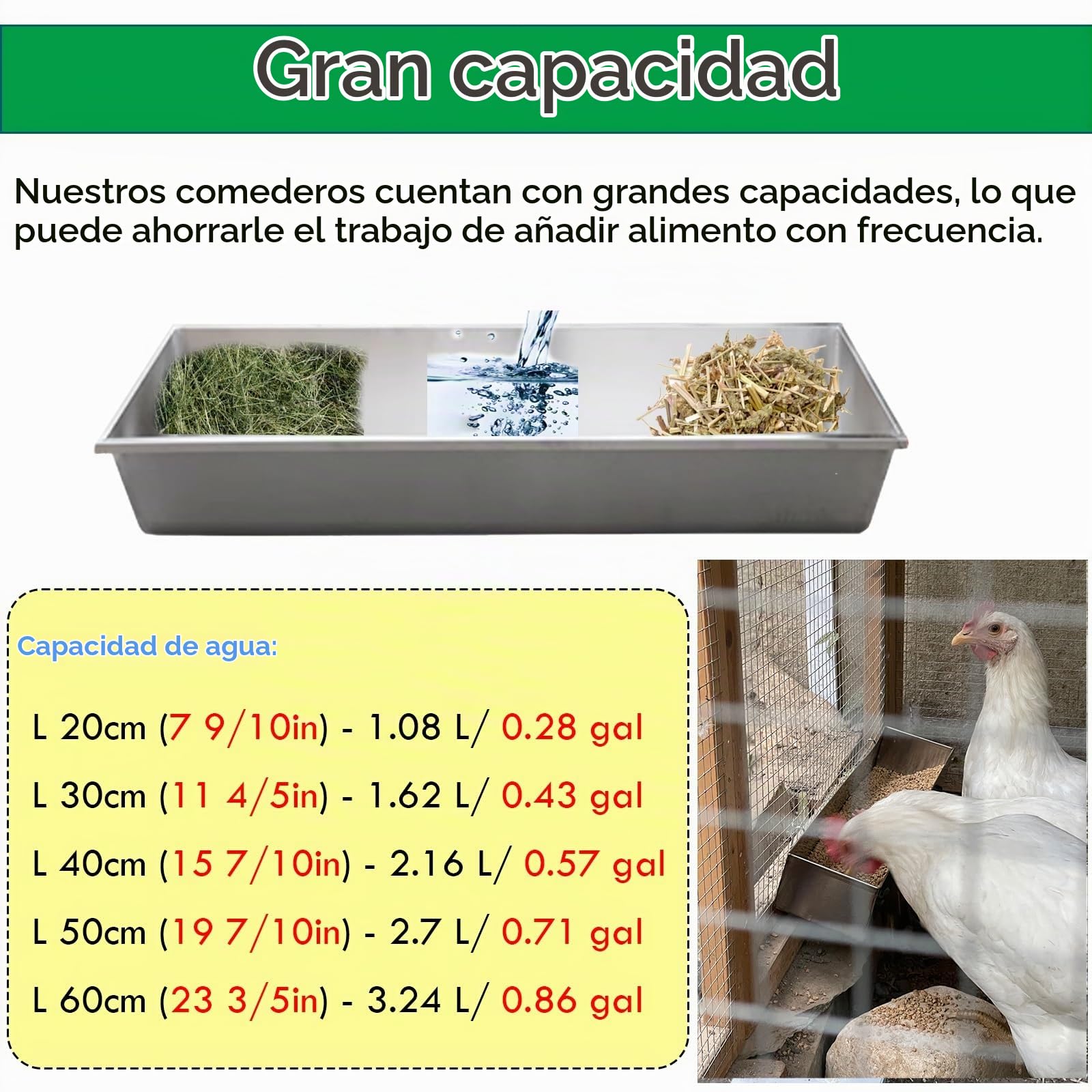 AMUFJJ Comedero para Ganado Comedero De Acero Inoxidable para Ganado, Comederos Reutilizables, Contenedor para Pollos, Patos Y Ovejas, Comedero De Heno Y Bebedero 2 En 1.(L 60cm (23 3/5in))