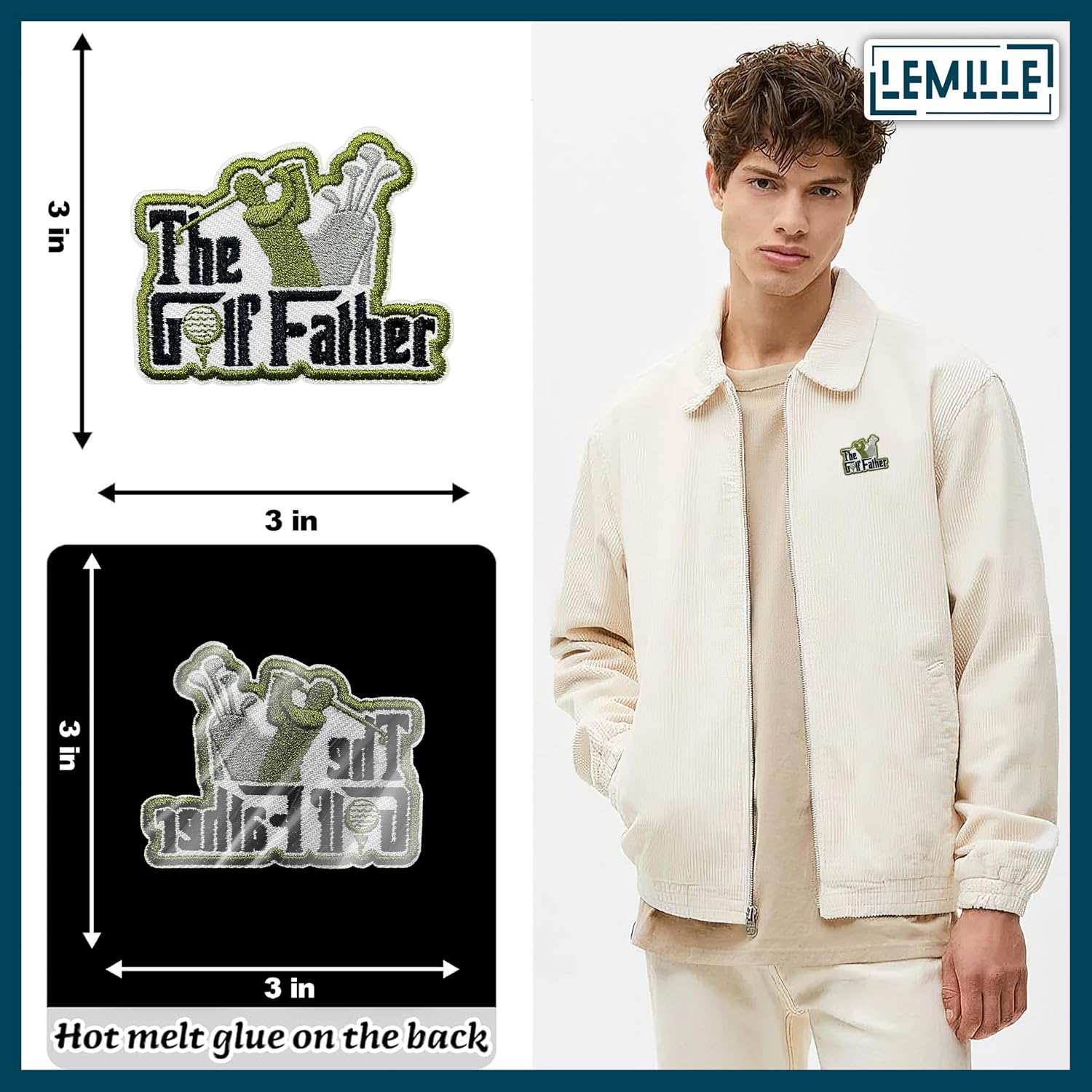 The Golf Father Machine Patch, Size 3" Sew On Patches, Silhouette Golfer Embroidery Fabric Patches for Clothes Jeans Backpacks Hats, Embroidery Iron On Patches for Clothes, Golf Lovers Gifts image 2