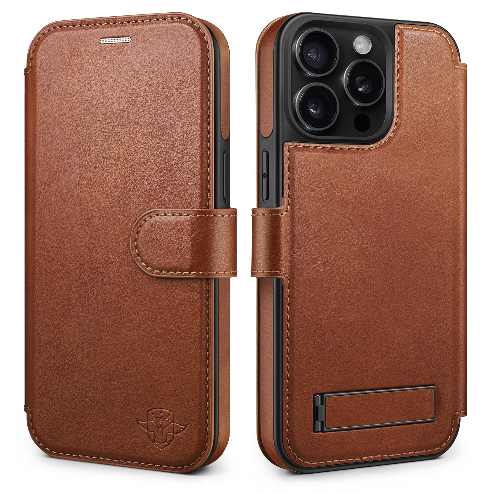 Funda tipo cartera para iPhone 13 Pro de 6.1 pulgadas, soporte invisible integrado, carga inalámbrica, 3 ranuras para tarjetas y bloqueo RFID, piel sintética, funda protectora para mujeres y