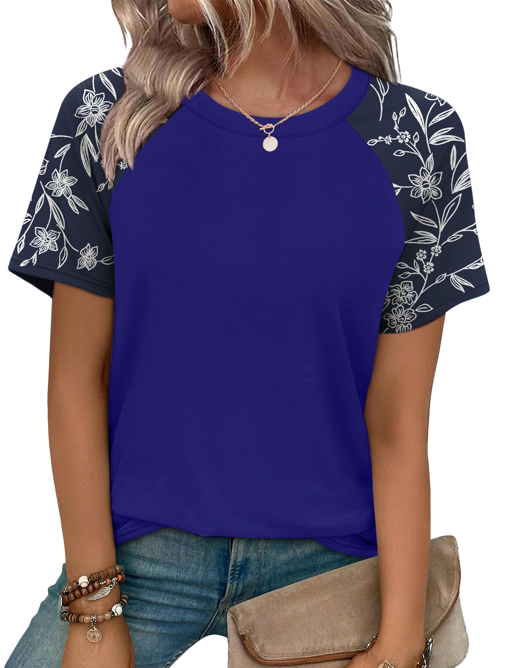 WIHOLL Summer Tops for Women 2026 Trendy Short Sleeve Shirts Crew Neck Tops Curved Hem Fashion Clothing