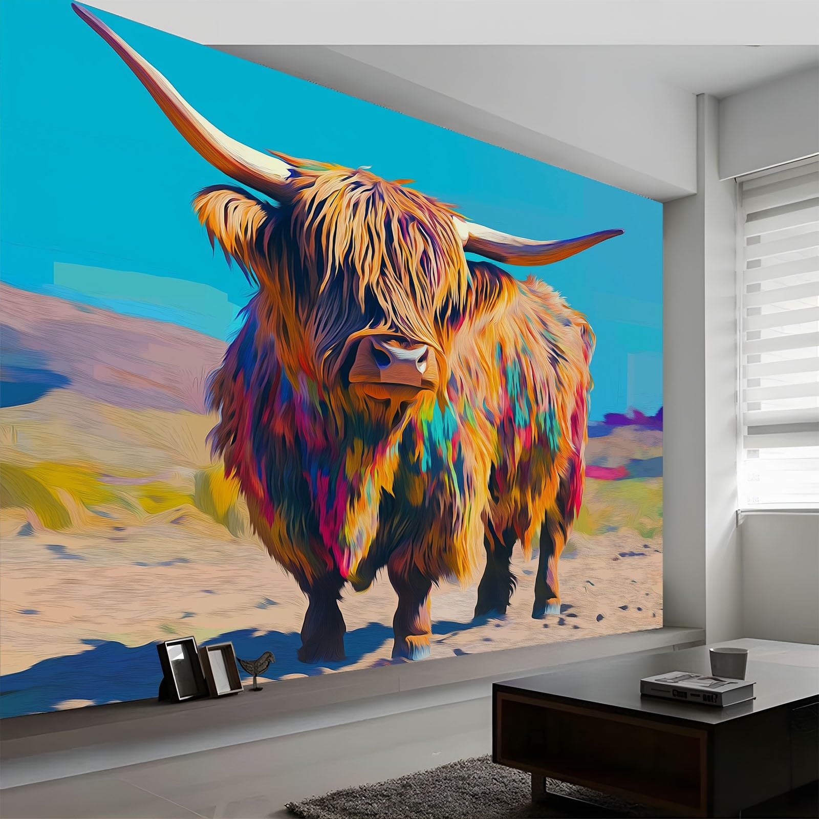 Fototapeta 400 x 280 cm Zwierzęta górskie bydło pustynia niebieskie niebo nowoczesne dekoracje ścienne gigantyczny plakat z włókniny dekoracja ścienna do salonu sypialni, niebieska