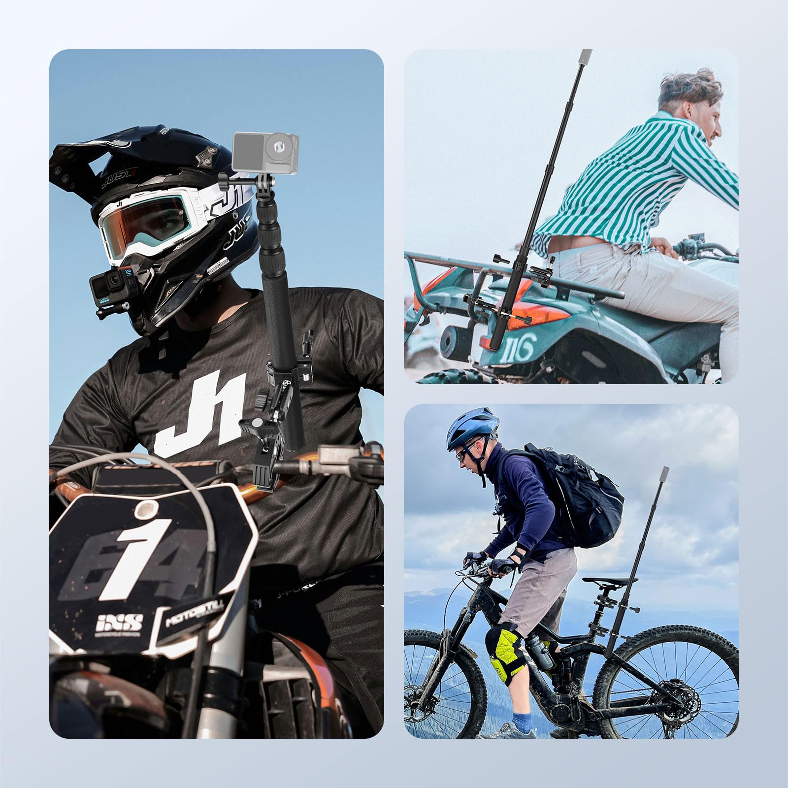 NEEWER Kit d'accessoires de montage de moto compatible avec GoPro Insta360 DJI, guidon de vélo invisible, support à double pince avec adaptateur de caméra d'action pour enregistrement vidéo POV, GP-30