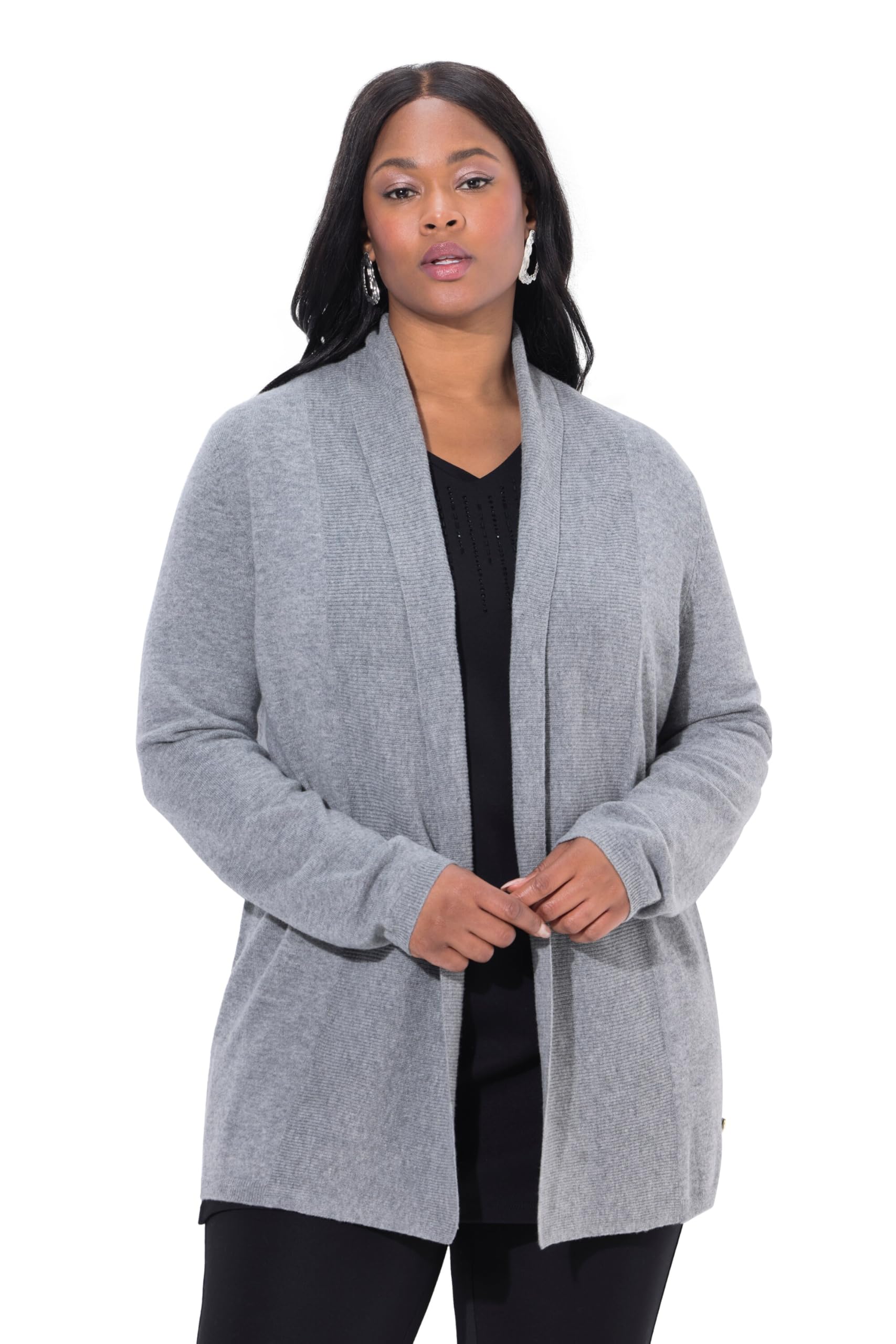 Ulla Popken Damen große Größen Übergrößen Plus Size Strickjacke, Schalkragen, Langarm, Wolle 840746