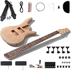 Leo Jaymz Kits De Baixo Elétrico Faça Você Mesmo Para Iniciantes - Corpo De Freixo Torrado, Braço De Bordo Torrado E Escala De Ébano - Componentes Completos Incluídos (Ib 5 Cordas)
