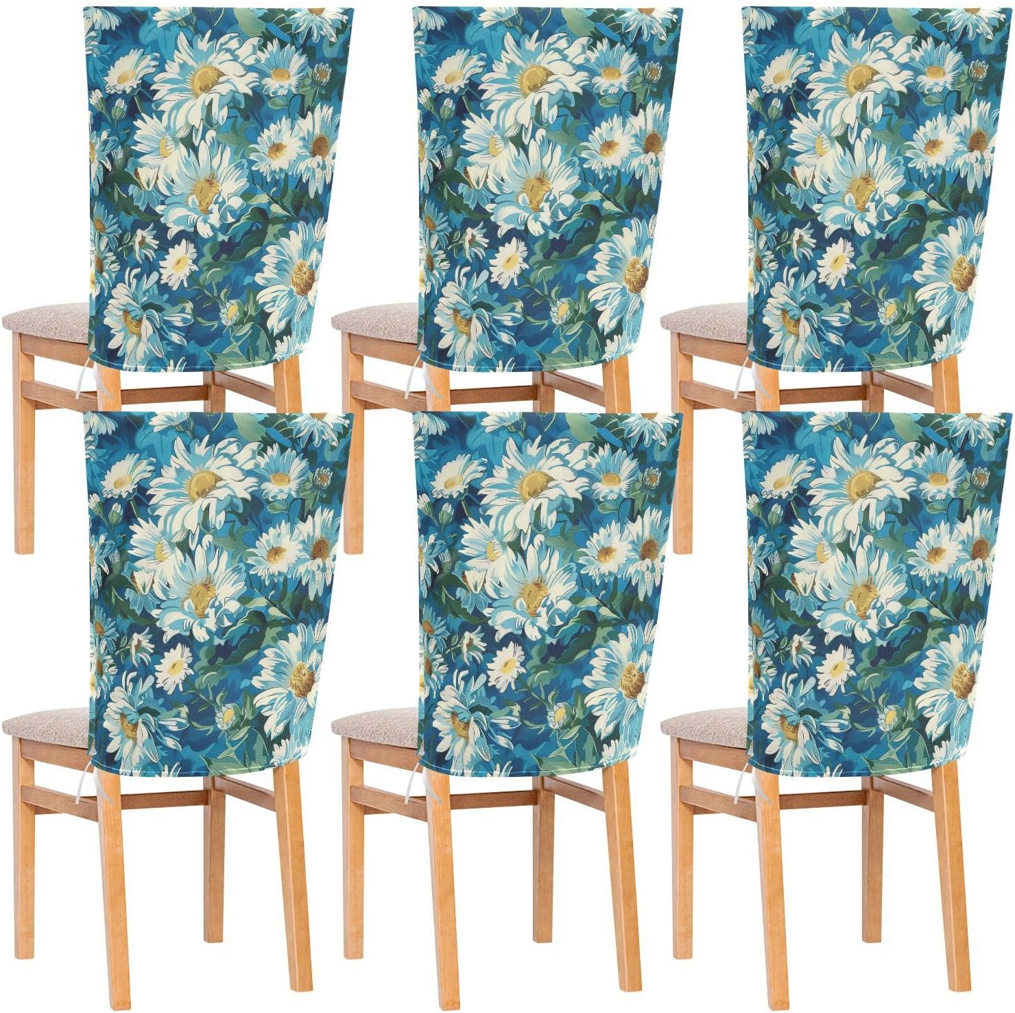 ALAZA Daisy Flowers in Vintage Style Chair Back Cover Set of 6, Washable Reusable Removable Chair Slipcovers Decorative Chair Cover for Home Kitchen Wedding Party