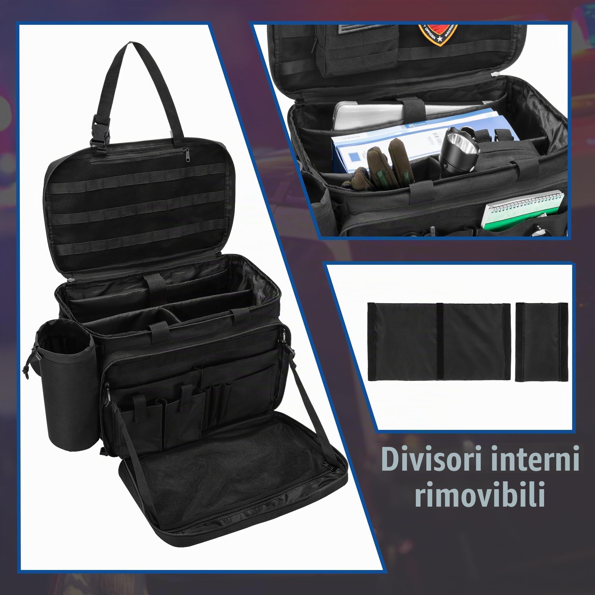 Trunab Borsone Polizia Borsa Tattica MOLLE Borsa Pattuglia, Organizer da Auto per Sedile Anteriore,Borsa Viaggio Tracolla Militare Gran Capacità con Scomparto per Laptop 15,6"