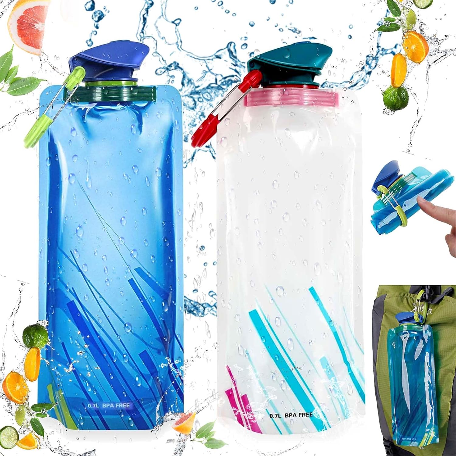 PEARL Bouteille Pliable : Lot De 3 Bouteilles D'eau Pliables Pour Le Sport Et Les Loisirs, 2 Litres (bouteille D'eau Pliable, Bouteille De Festival, Porte-bouteille