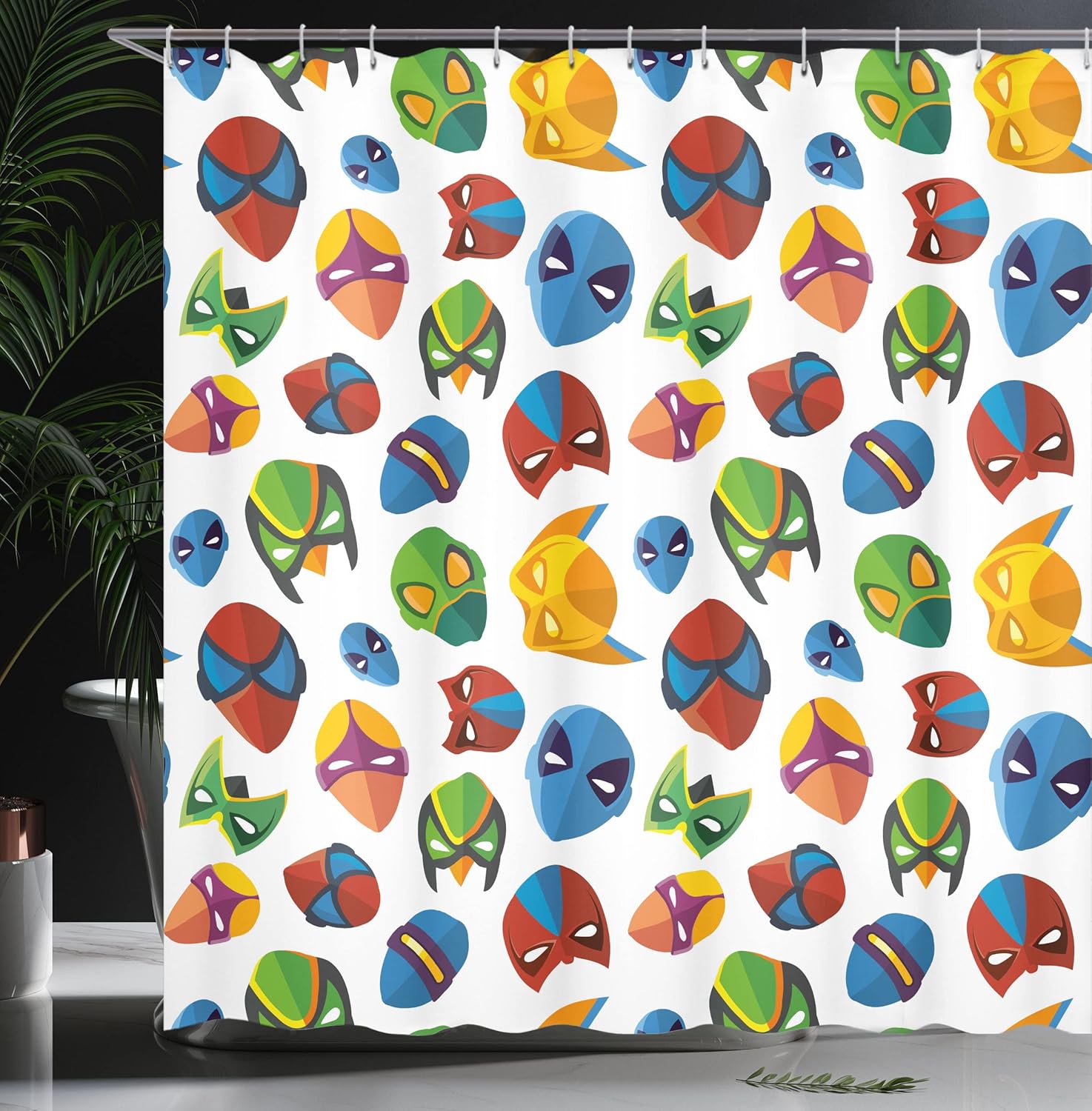 Ambesonne Superhero Shower Curtain, Cartoon Character Colorful Comics Inspired Characters Whimsical Funny Print, Cloth Fabric Bathroom Decor Set with Hooks, 69" W x 70" L, Blue Green