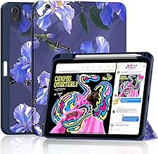 DJ&RPPQ Case for iPad (A16) 11th Generation 11-inch 2025, iPad 10th Generation 10.9-inch 2022, with Pencil Holder-[Auto Wake/Sleep] Slim Folding Stand Cover with Soft TPU Back Cover -Flower
