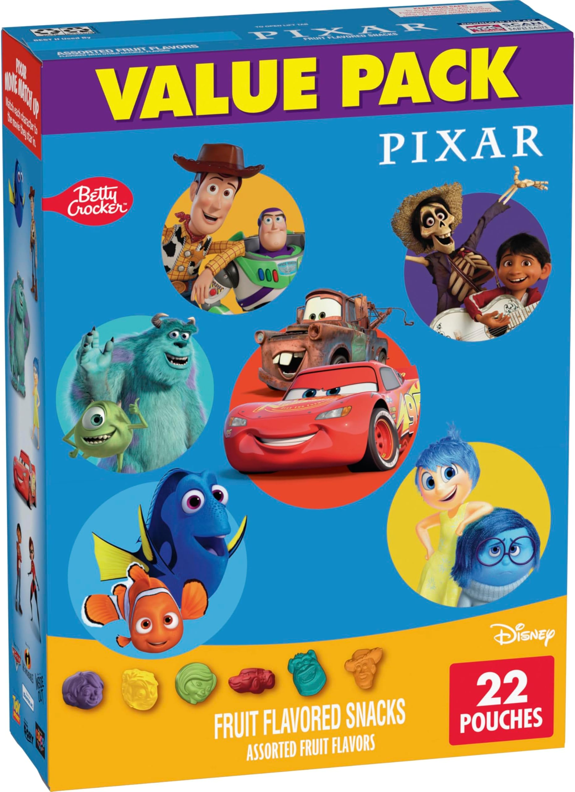 Disney Pixar Fruit Flavored Snacks, Gluten Free, Kids Snacks, Value Pack, 22 Ct, 17.6 oz