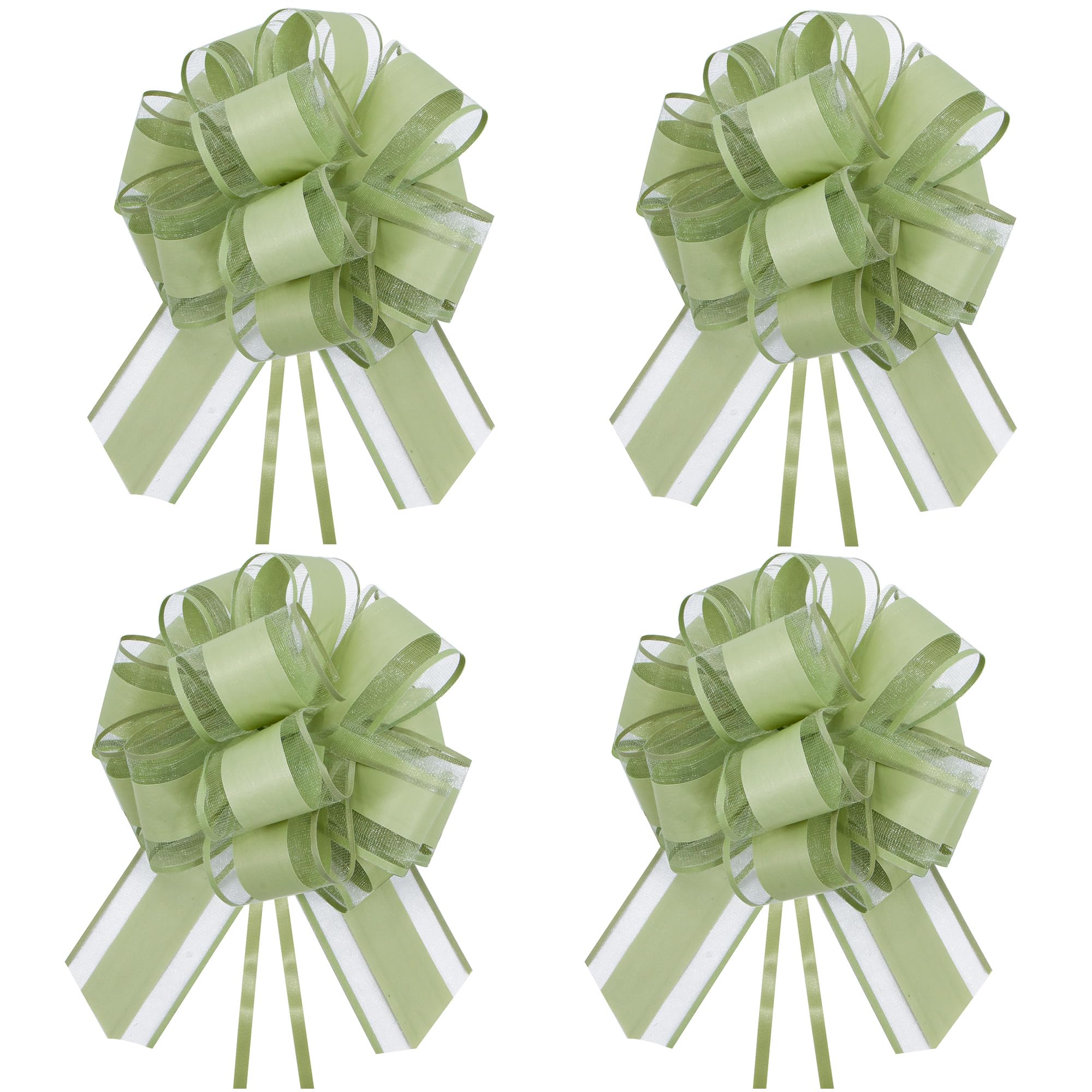 Time to Sparkle 4PCS Organza Pull Bows 17cm*22cm Gift Wrapping Bows Present with Ribbon Pull String for Christmas Baskets,Party Present,Holiday - Bean Green