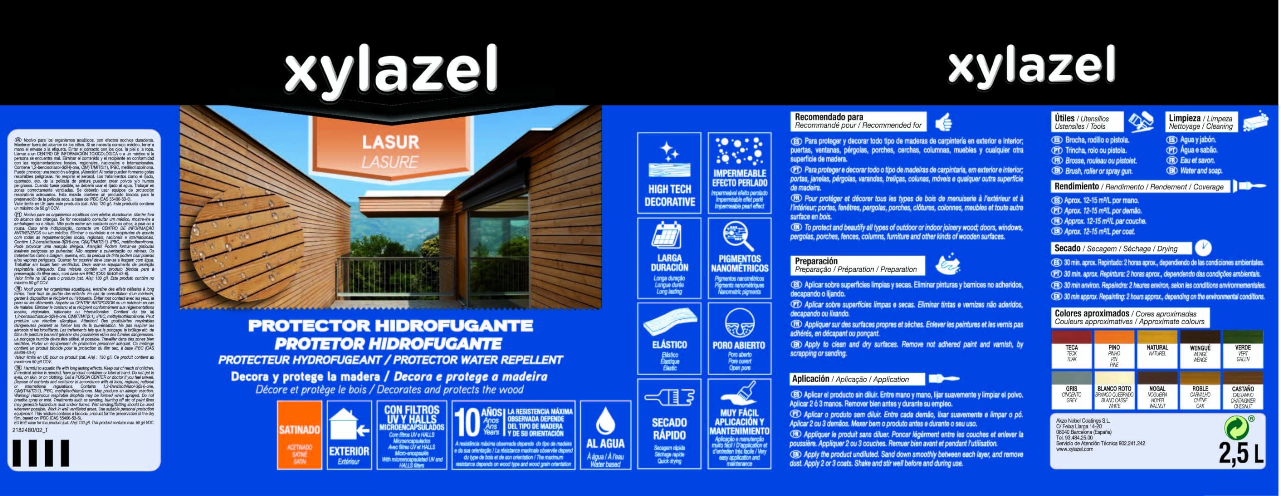 XYLAZEL 2163104 Lasur Protector Hidrofugante Satinado, Color Pino, 2.5 l