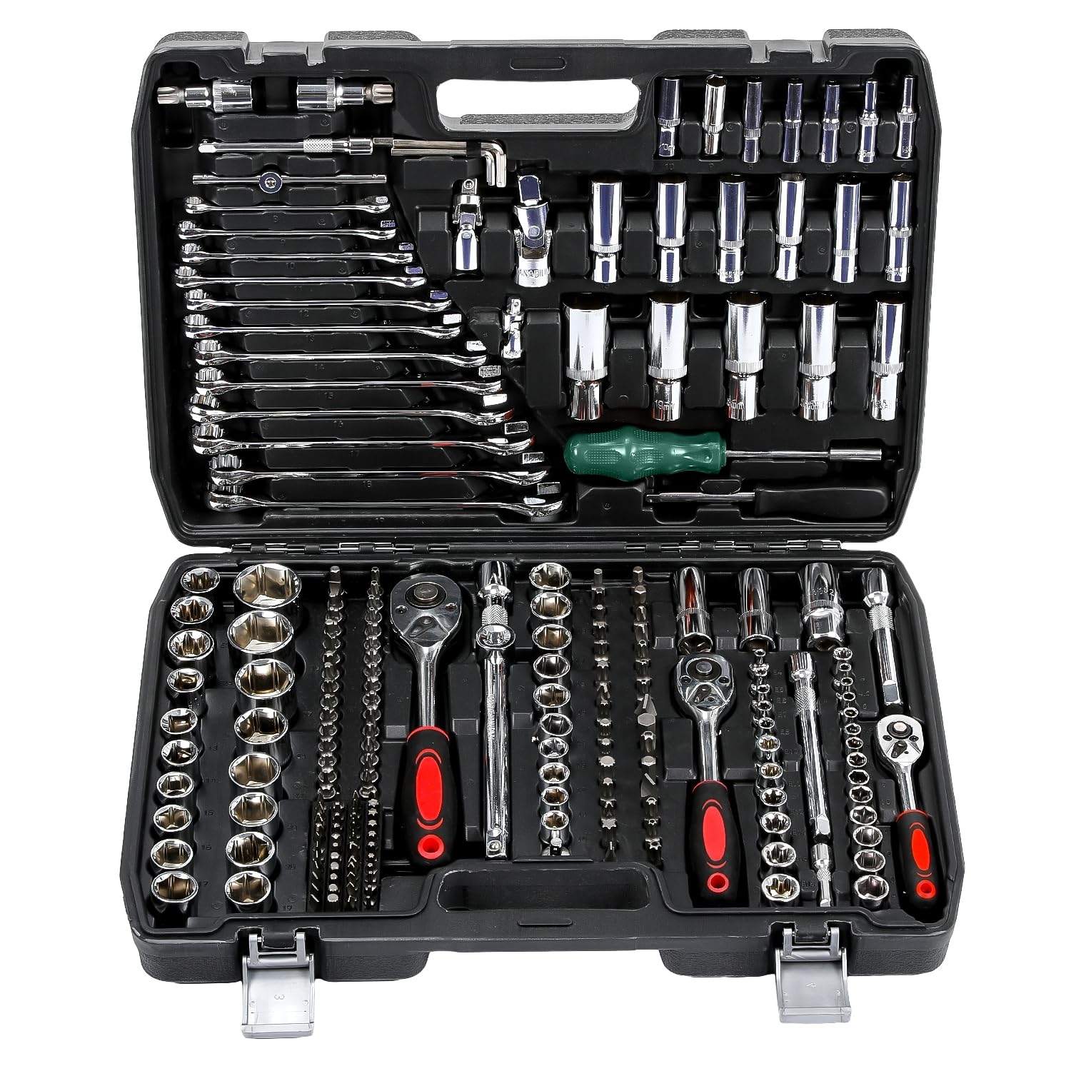 Set di chiavi a bussola, 216 pezzi, con cricchetto da 1/2", 1/4", 3/8", con chiave a cricchetto, cassetta degli attrezzi per lavorare su biciclette e automobili