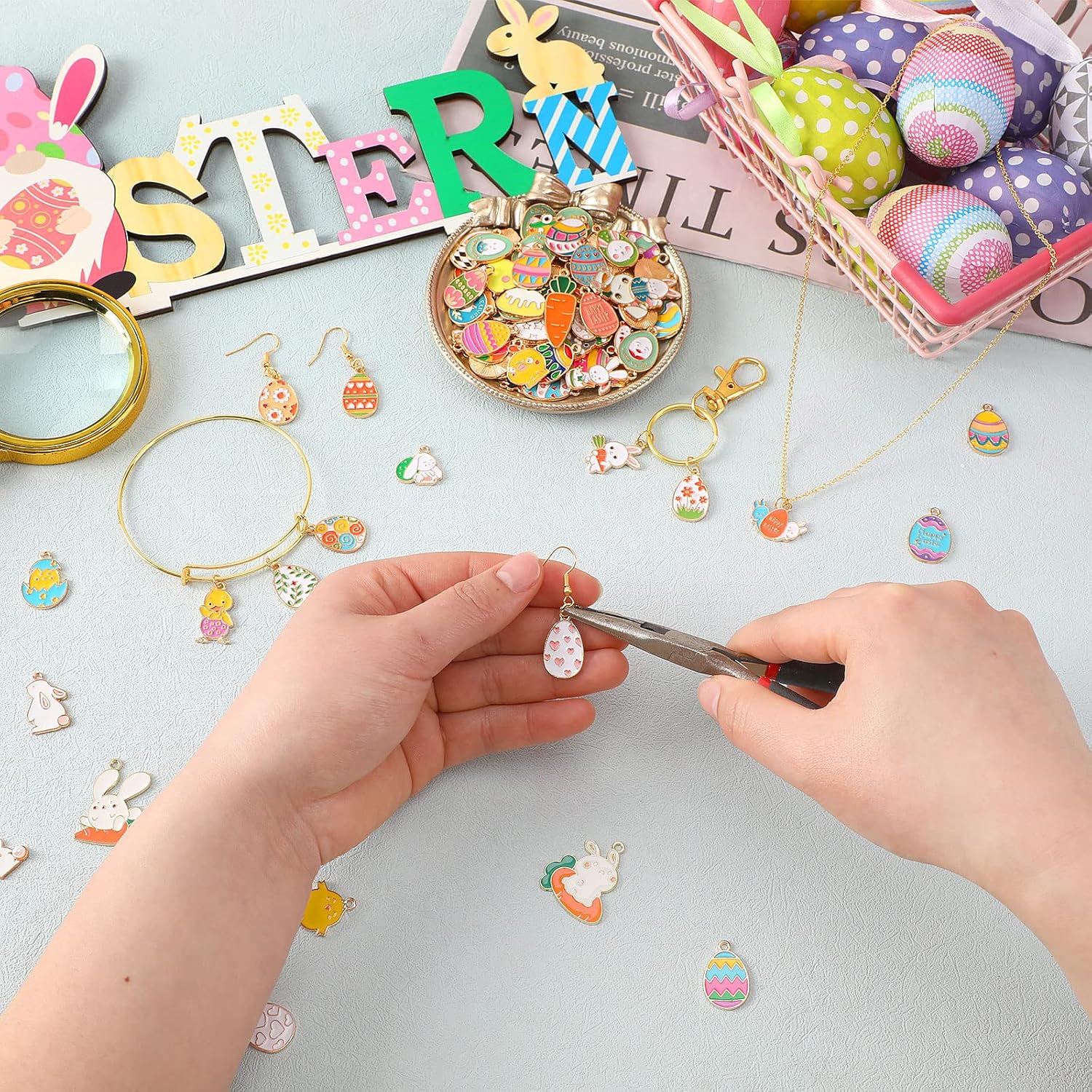 SANNIX 110Pcs Easter Charms, Easter Charms for Jewelry Making, Assorted Egg Chick Bunny Rabbit Bulk Gold Enamel Charm Spring Pendants for Crafts Bracelet Necklace Earrings - Image 4