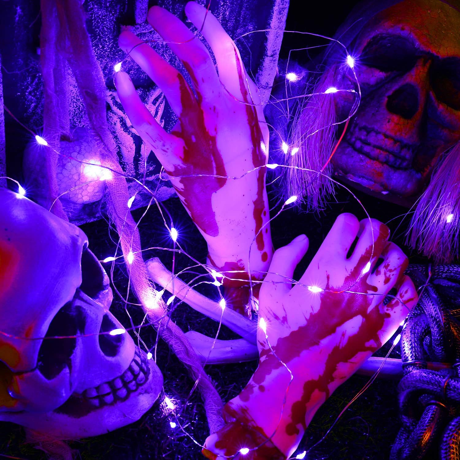 BrizLabs Purple Halloween Fairy Lights Battery Operated 19.47 ft 60 LED image 2