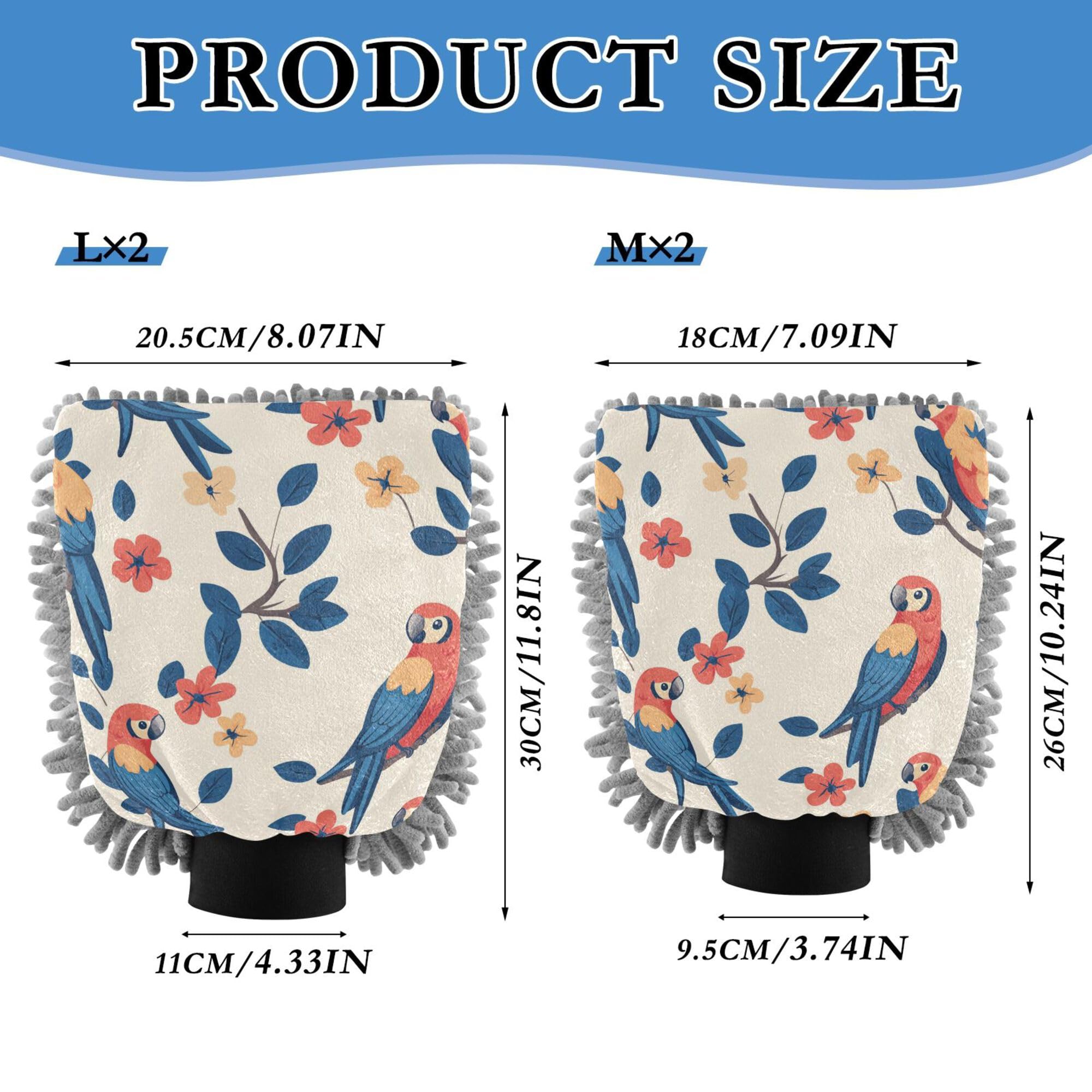 Cartoon Funny Macaw Neutral Wash Mitt Microfiber 2 Pack Car Washing Glove Scratch Free Detailing Sponge for Auto Cleaning