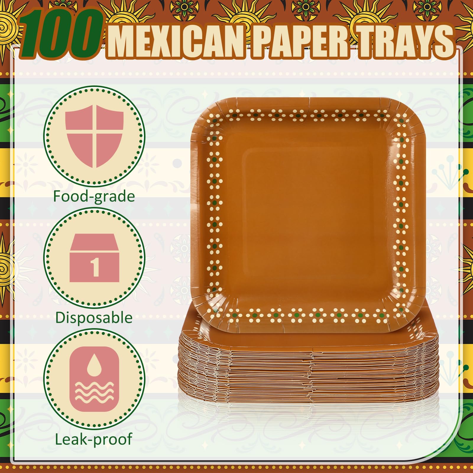 Yungyan Platos de Barro Mexicanos - Platos de papel cuadrados mexicanos, vajilla mexicana, terracota, flores, arcilla, cerámica, suministros para fiestas, cumpleaños, bodas, decoraciones de fiesta (7