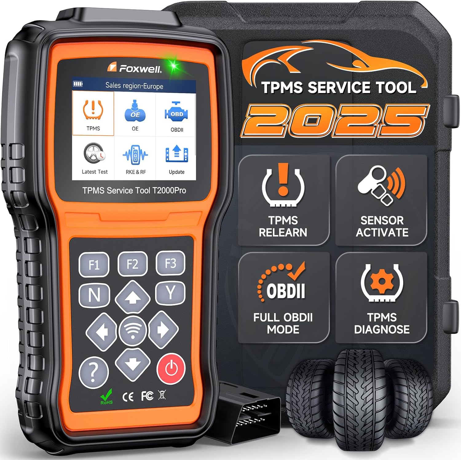 FOXWELL T2000 Pro TPMS Relearn Tool, Activate/Relearn All Sensors, TPMS Scan Tool Read/Clear DTCs, Read Sensor Data, TPMS Programming Tool Only for T10 Sensors (315/433MHz)