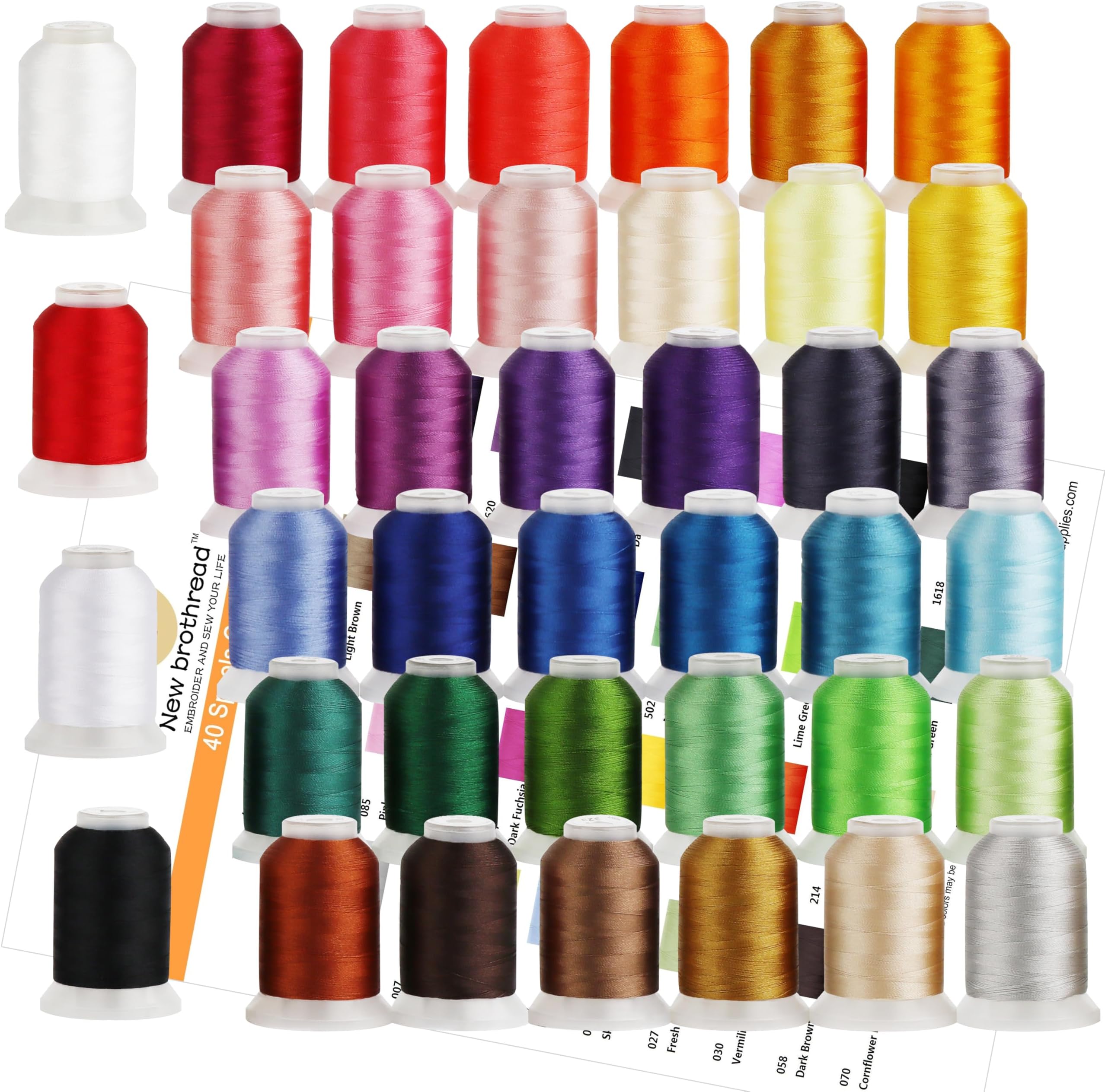 40 Brother Colors 100% Polyester Machine Embroidery Thread Kit 500m - Compatible for Home-Based Embroidery Sewing Machine